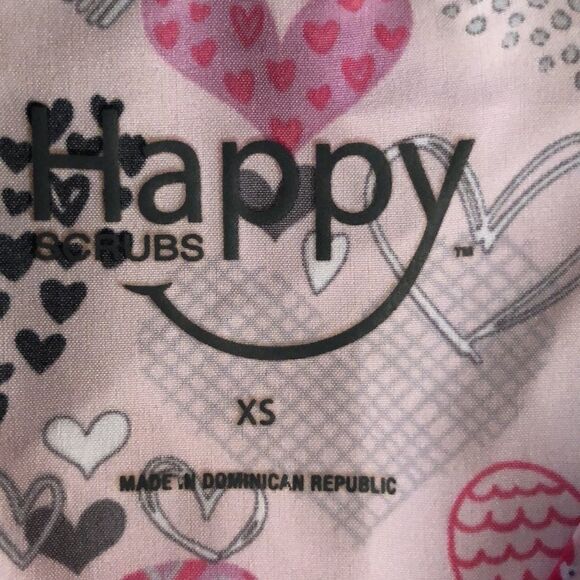 Happy Scrubs XS Heart Print Pink Black Scrub Top - Picture 11 of 14